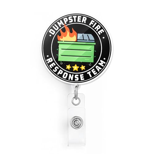 Dumpster Fire Response Team Badge Reel, Funny Meme Dumpster Fire Cute ID Name Badge Holder with...