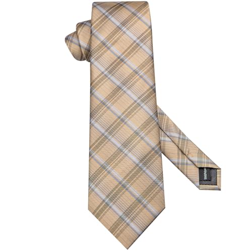Image of Hi-Tie 70 inches Ties for Men Silk Extra Long Necktie and Pocket Square Cufflinks Set Men Big and Tall Tie Business