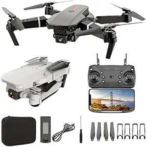 KIDZYMON 4k Camera Drone, ONE CAMERA, Wifi and App controlled ccamera Drone with 720P camera for photo and videography, Camera Foldable RC Quadcopter, Black or Gray colour - Pack of 1 Set