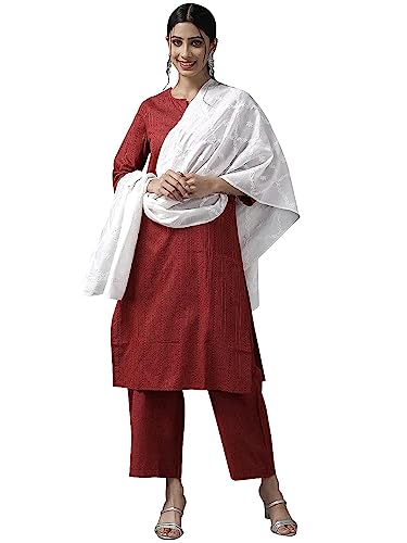 Ada Indian Hand Embroidered Chikankari Chanderi Dupatta Stole Scarf for Women A511210 White