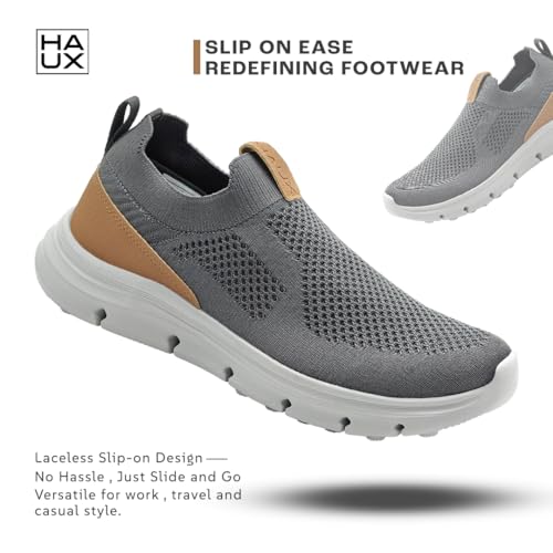 Image of HAUX Men's Slip-On Running Shoes | Lightweight Sports Sneakers with Memory Foam Cushioning | Walking, Gym, Jogging, Training | Ultra Comfort & Style