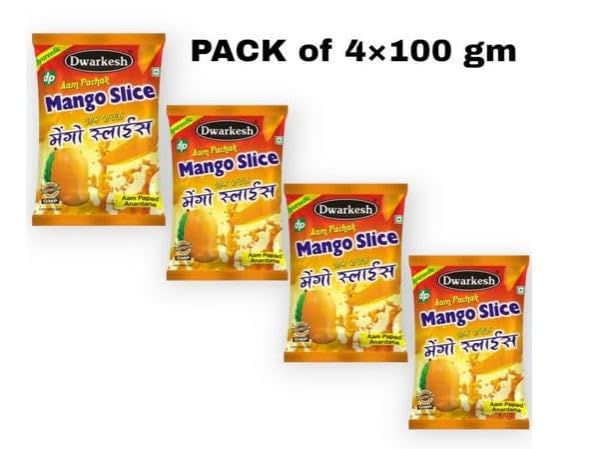 Image of Dwarkesh Mango Slice Aam Pachak Indian Sweet and Sour Candy, 100g (Pack of 4)