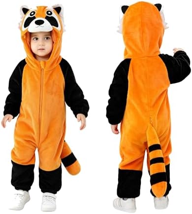 TONWHAR Baby Animal Costume for Toddler Boys & Girls - Halloween Fleece Hooded Romper for Dress Up & Daily Playwear