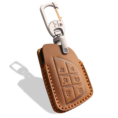 Aoocar Leather Key Fob Cover Compatible with 2021-2025 2026 GMC Yukon Denali Sierra For Chevy Silverado Suburban Tahoe Buick etc Retro Style Design Key Holder Protector(6 Button Brown)