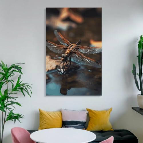 Tableau moderne libellule sur l'eau avec impression haute définition sur grande toile