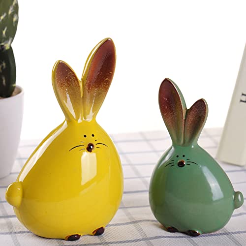 Figuras de conejos de cerámica decorativos para escritorio miniatura 6