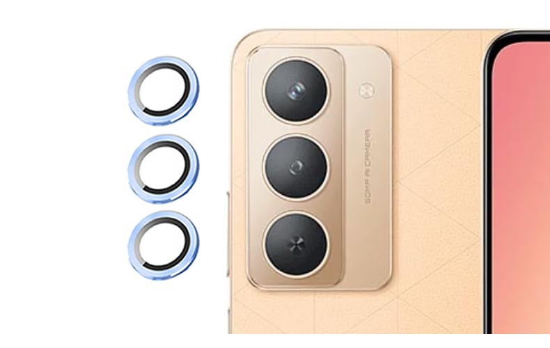 Image of imluckies Camera Ring Lens Protector (Aluminum with Tempered Glass) Compatible for Realme P3X - Blue (Pack of 3 rings)