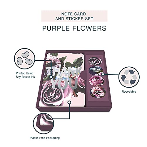 Image of Studio Oh! Note Card and Sticker Set Available in 6 Designs, Thank You, Floral Expressions Purple Flowers, Box of 12