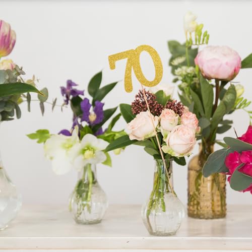 Image of 12pcs 70th Birthday Centerpiece Sticks Decorations for Tables Gold 70th Table Toppers Glitter Table Centerpieces Wedding Anniversary Party Decorations Supplies