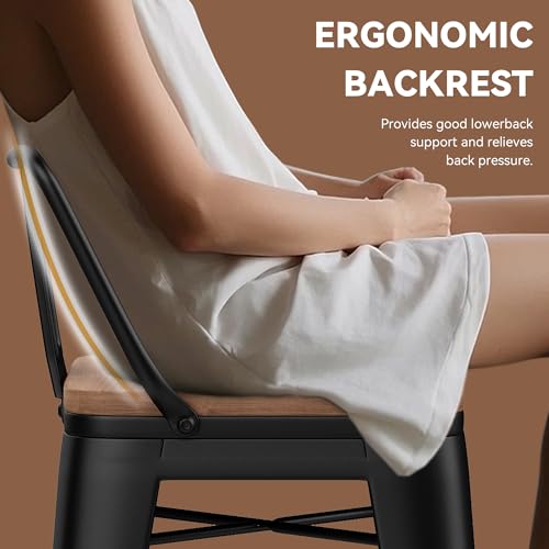 Image of Yongchuang 30 inch Bar Stools Set of 4 Bar Height Metal Barstools with Wood Seat Low Back Kitchen Bar Chairs Matte Black