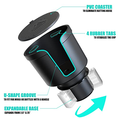 Upgraded Large Cup Holder Expander For Car With Offset Expandable Base Compatible With Yeti Mug10/14Oz Yeti Rambler 20/24/26/30/36/46Oz Hydro Flasks 32/40Oz Other Large Bottles In 3.4"-4" Diameter #TOP1