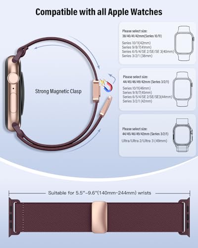 Image of Stretchy Band Compatible with Apple Watch Bands 40mm 38mm 41mm 42mm 44mm 45mm 46mm 49mm Women Men,Magnetic Clasp Nylon Elastic Sport Strap for iWatch 11 10 9 8 7 6 5 4 3 SE SE2 SE3 Ultra3,Burgundy