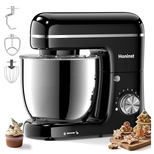 Honinst Stand Mixer, 3-In-1 8-Speed 660W 6.5QT Tilt-Head Food Electric Mixers with Bowl, Dough Hook, Whisk and Beater, Kitchen Mixer for Baking, Cake and Most Home Cooks, Black