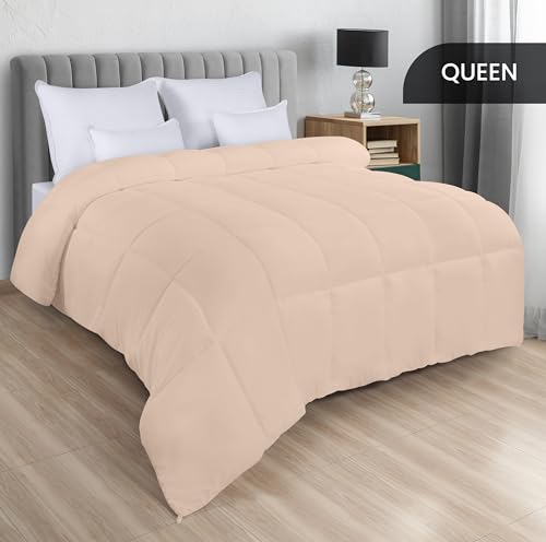 Utopia Bedding Comforters Queen Size, All Season Duvet Insert, Down Alternative Box Stitched Bed Comforter with Corner Tabs, Machine Washable (Beige)