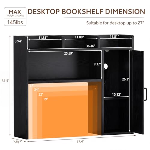 Image of Desktop Storage Shelf, 37.4 inch Computer Desk Organizer 3-Tier Wood Desktop Storage Shelf Desk Hutch Dorm with RGB LED Light & Power Outlets for PC Gamers, Office, College Dorm Must Haves-Black