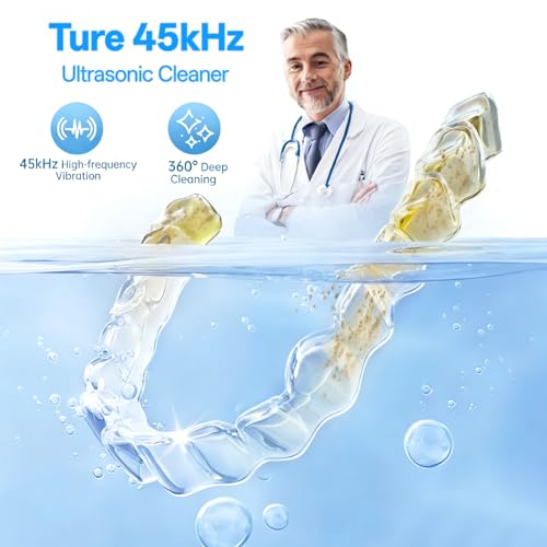 Image of Ultrasonic Retainer Cleaner Machine, 45kHz Dental Cleaning Pod with Digital Timer for Dentures, Mouth Guards, Night Guards, Aligners, Toothbrush, Jewelry, Dental Appliances, 200ML Capacity