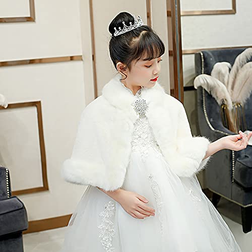 Wrap Shawl for Girls Faux Fur Cloak for Children Princess Shoulder Cape for Dress Tippet Stole for Wedding Christmas Costume Party White4