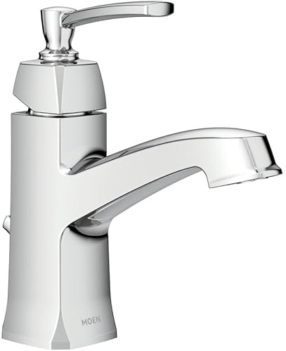 Moen Conway WS84923 - Grifo de baño cromado de un solo orificio o centro con conjunto de drenaje, cromado Cromado,color fantasía (Spot Resist