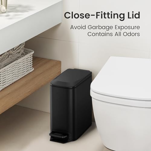 Cesun Small Bathroom Trash Can with Lid, 1.6 Gal, Soft Close, Matte Black - 5