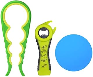 Jar Opener 4-in-1, Manual 5-in-1 Bottle Opener Silicone Jar Gripper 3 Packs, Anti-Slip Beer Bottle Tin Can Lid Off Jar Opener Kitchen Camping Cooking Gadgets for Weak Hands, Seniors and Arthritis