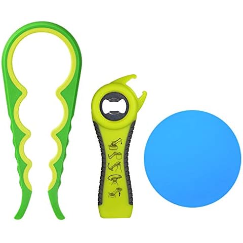 Jar Opener 4-in-1, Manual 5-in-1 Bottle Opener Silicone Jar Gripper 3 Packs, Anti-Slip Beer Bottle Tin Can Lid Off Jar Opener Kitchen Camping Cooking Gadgets for Weak Hands, Seniors and Arthritis Cover