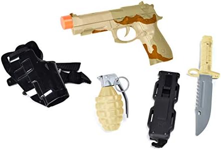 Sunny Days Entertainment Commando Toy Play Set – 5 Piece Military Toys for Kids | Cowboy Sheriff Blaster with Holster and Adjustable Belt | Role Play Dress Up Costume Accessories – Maxx Action