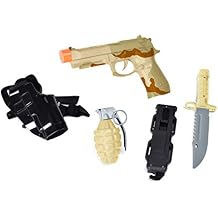 Commando Toy Play Set 5 Piece Military Toys for Kids Cowboy Sheriff Blaster with Holster and Adjustable Belt, Role Play Dress Up Halloween Costume Accessories