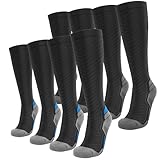 SONORAN 4 Pairs Compression Socks Women & Men 20-30 mmHg Compression Stockings Bas de Compression Femme Homme Knee High Support for Running, Travel, Athletic L/XL (Black Gray&Blue)
