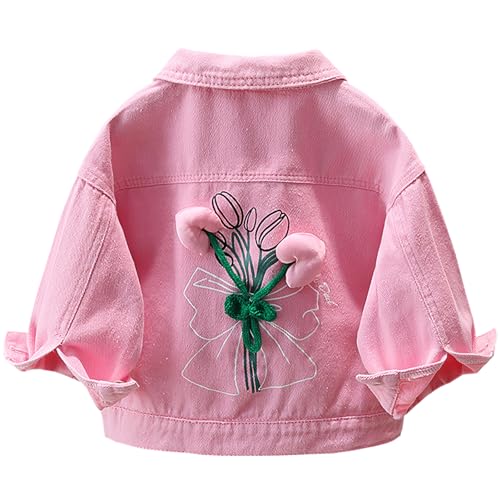 Amur Leopard Jeansjacke Kinder Mädchen Denim Jacke Baumwolljacke Baby Outdoorjacke für Frühling und Herbst, Rosa, 104-110 (Etikettengröße: 110)