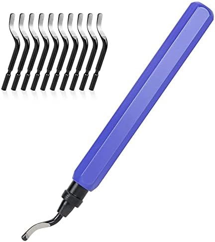 flintronic Narzędzie do usuwania zadziorów, zestaw narzędzi do gratowania, 1 x metalowy uchwyt gratowania + 11 x BS1010 HSS ostrza obrotowe o 360°, metalowe ostrza do usuwania zadziorów do rur druku 3D, plastiku, aluminium, PCW