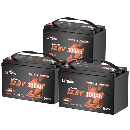 Image of Litime 12V 100Ah Trolling Motors LiFePO4 Battery (Group 31), 12 Volt Bluetooth Lithium Batteries, Max. 15000 Deep Cycles, 100A BMS, Low-Temp Protection for Marine, Boat, Yacht, RV, Solar (3-Pack)