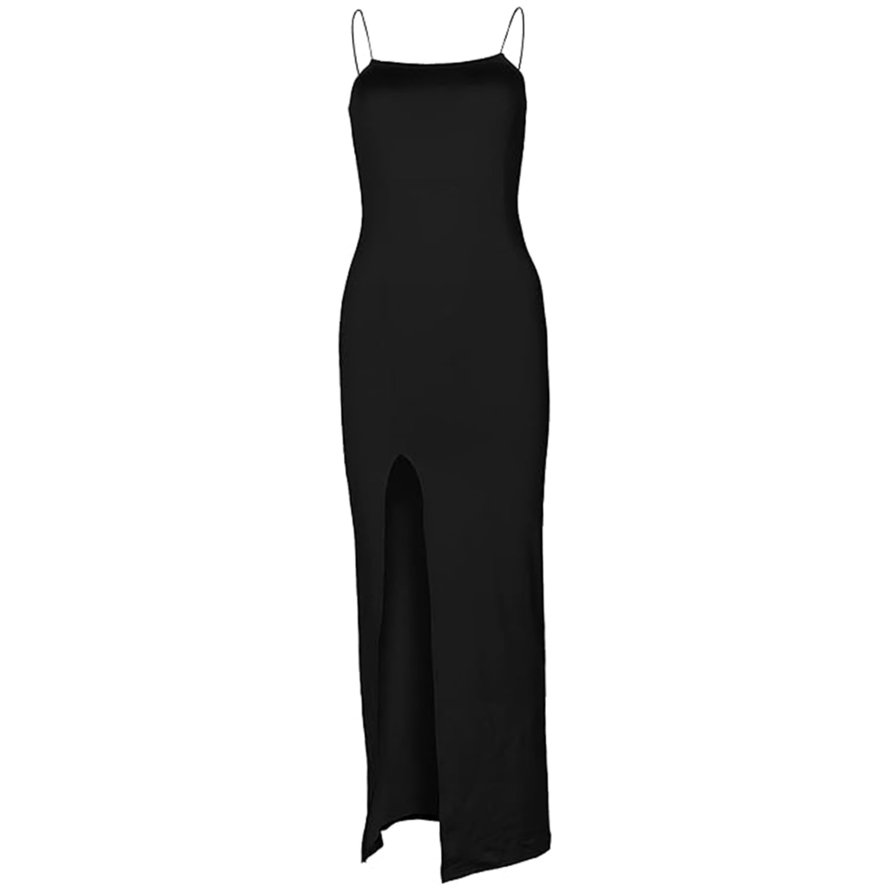 Vervevum Women's Sexy Backless Long Dress, Square Neck Maxi Dress Black Spaghetti Straps Party Club Bodycon for Women, Backless