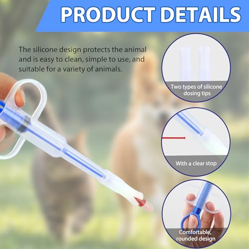 NIRJIK 2 Stück Tabletteneingeber für Katze und Hund, Wiederverwendbarer Pet Pill Pusher mit Weicher Silikonspitze, Sicherer Tablettengeber zur Medikamentenverabreichung bei Haustieren