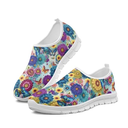 Image of Floral Sneakers for Women Colorful Art Shoes for Women Slip On Casual Work Shoes