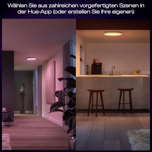 Philips Hue Devote Smart LED-Panel-Licht, weißes und farbiges Ambiente, rund 43 cm, 23 W, 2900 Lumen, weißer Rahmen für Innenbeleuchtung, Decke, Wohnzimmer, Küche, Flur