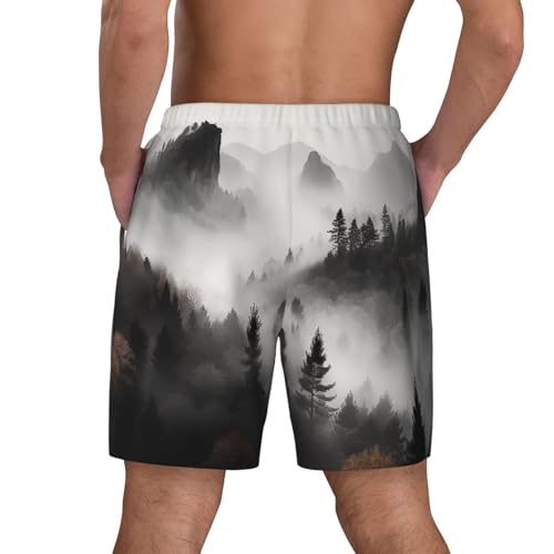 Men's Swim Trunks Quick Dry Board Shorts Foggy Mountains Forest Beach Shorts with Pocket Bathing Suits for Men3