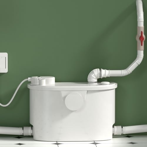 500W Kompakt-Zerkleinerer Pumpe mit 4 Anschlüssen - Abwasserpumpe mit Kupfermotor und dualer Geruchsneutralisierung für Toilette, Küche, Waschmaschine und Dusche - Hebefähigkeit bis 7m, 6600L/h
