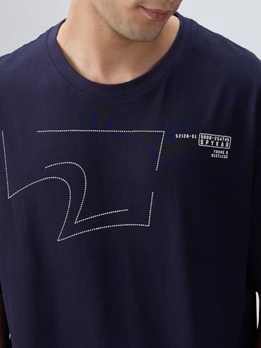 Image of Spykar Men's Oversized Round Neck Half Sleeve Solid Casual T-Shirt