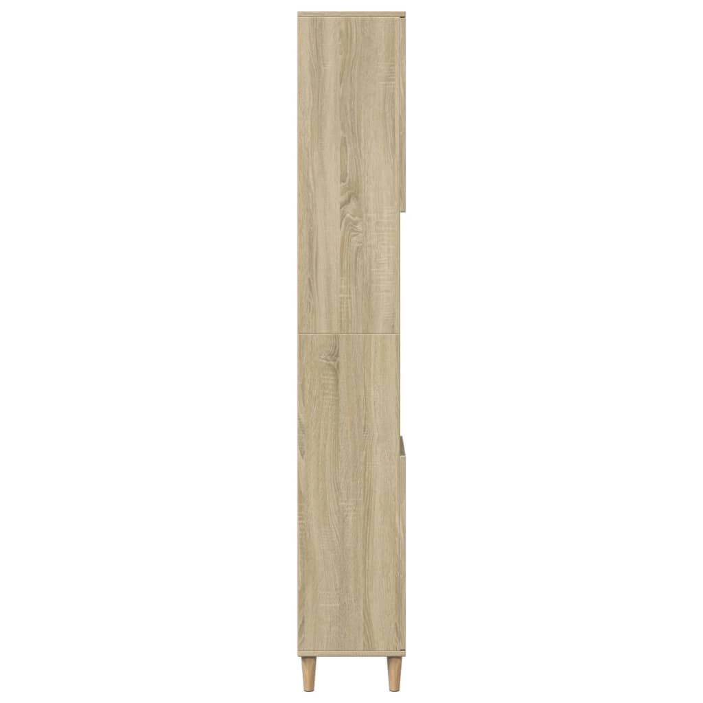 Armoire de salle de bain en chêne Sonoma - 30 x 30 x 190 cm - Armoire de salle de bain avec 2 portes - Espace de rangement et étagère pour lavabo - Meuble de rangement pour les toilettes