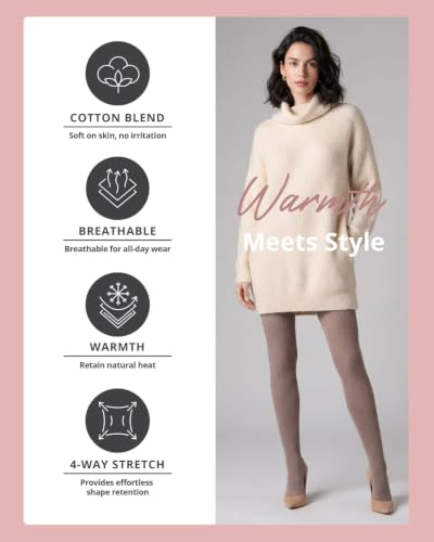 Image of MeMoi Portland Cable Knit Sweater Tights, Warm Opaque Winter Tights