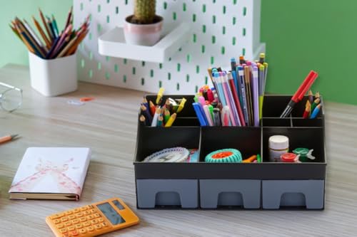 Image of ABS Plastic Desk Organiser with Drawer,Multifunctional Desk Organizer,Customized Desk Organizer with Pencil Holders,Sticky Note,Paperclip StorageIOffice Table Stand for Home /Office (Black)
