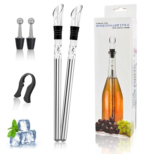 Weinkühler Set, 2 Kühlstäben +2 Ausgießer +2 Flaschenverschluss +1 Folienschneider, Edelstahl Weinkühler Stab, Ideales Weinzubehör für jede Flaschengröße + Dekanter und Flaschenverschluss Weinkühler Set, 2 Kühlstäben +2 Ausgießer +2 Flaschenverschluss +1 Folienschneider, Edelstahl Weinkühler Stab, Ideales Weinzubehör für jede Flaschengröße + Dekanter und Flaschenverschluss