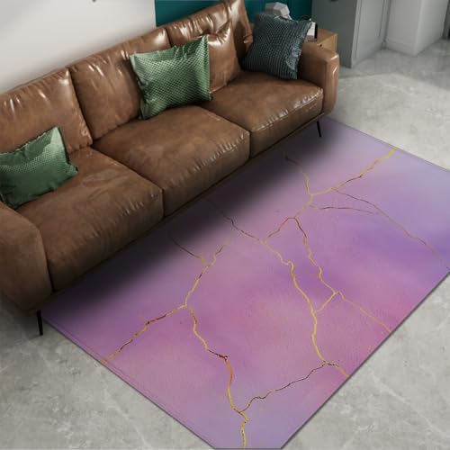 Tapis moderne abstrait effet marbre or pour salon chic