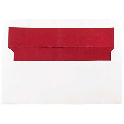 JAM PAPER 3 7/8 x 8 1/8 Foil Lined Invitation Envelopes - White with Red Foil - 50/Pack