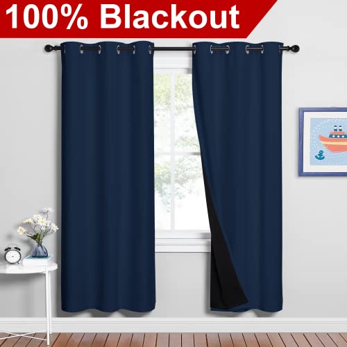 Image of NICETOWN Full Shade Curtain Panels, Pair of Energy Smart & Noise Blocking Out Blackout Drapes for Apartment Window, Thermal Insulated Guest Room Lined Window Dressing(Navy Blue, 42 x 72 inch)