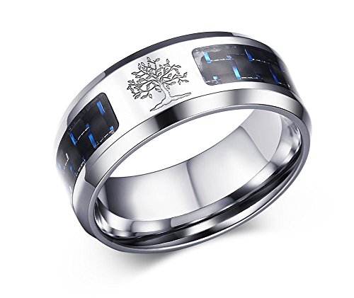 VNOX Herren Edelstahl Schwarz Blau Carbon Fiber Inlay Stammbaum des Lebens Hochzeit Band Ring für Versprechen 8mm