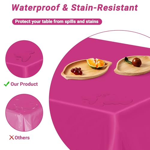 Image of 12 PCS Rose Red Disposable Tablecloth, Rectangle Plastic Table Cover, Elegant Smooth Table Cloth, 54 X 108 IN Hot Red Disposable Tablecloth for Birthday Parties, Weddings, Picnics, and Outdoor Events