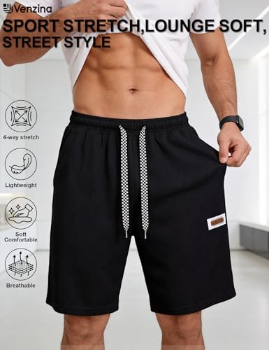 Image of Venzina Shorts Pant for Men Half Pant for Man Ribbed Knit Cooling 4 Way Stretch Fabric with Elastic Waist Drawstring for Jogging Gym Workout Commute