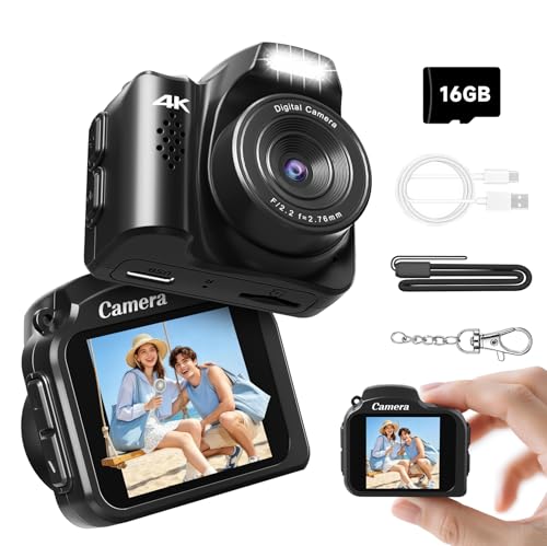 Image of VETEK Mini Camera 4K HD Video Recorder - Keychain Digital Camcorder with 64GB Card, 1.54 inch HD Display, Long Battery Life, Ultra-Portable Tiny Camera for Travel /Vlog /Night Shots, Ideal Gift, Black