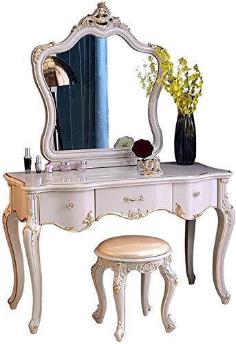 Tocador de gama alta 2 en 1 Tocador de estilo europeo Tocador de madera maciza Tocador americano avanzado gris con oro